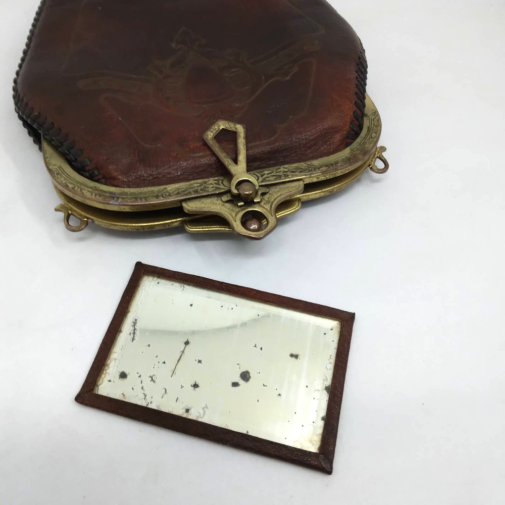 Vintage Spanish Craft leather purse 6" x 4.5" with mirror - Picture 4 of 9